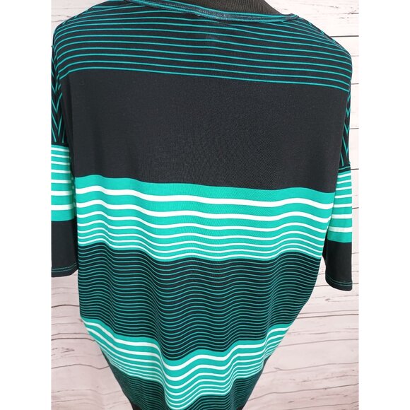 Lularoe Irma Tunic Top Black & Teal Striped S - Picture 3 of 7